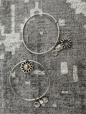 Alex & Ani 'You Are My Heart' Set 2 Bangle Adjustable Silver Gold Charm Bracelet